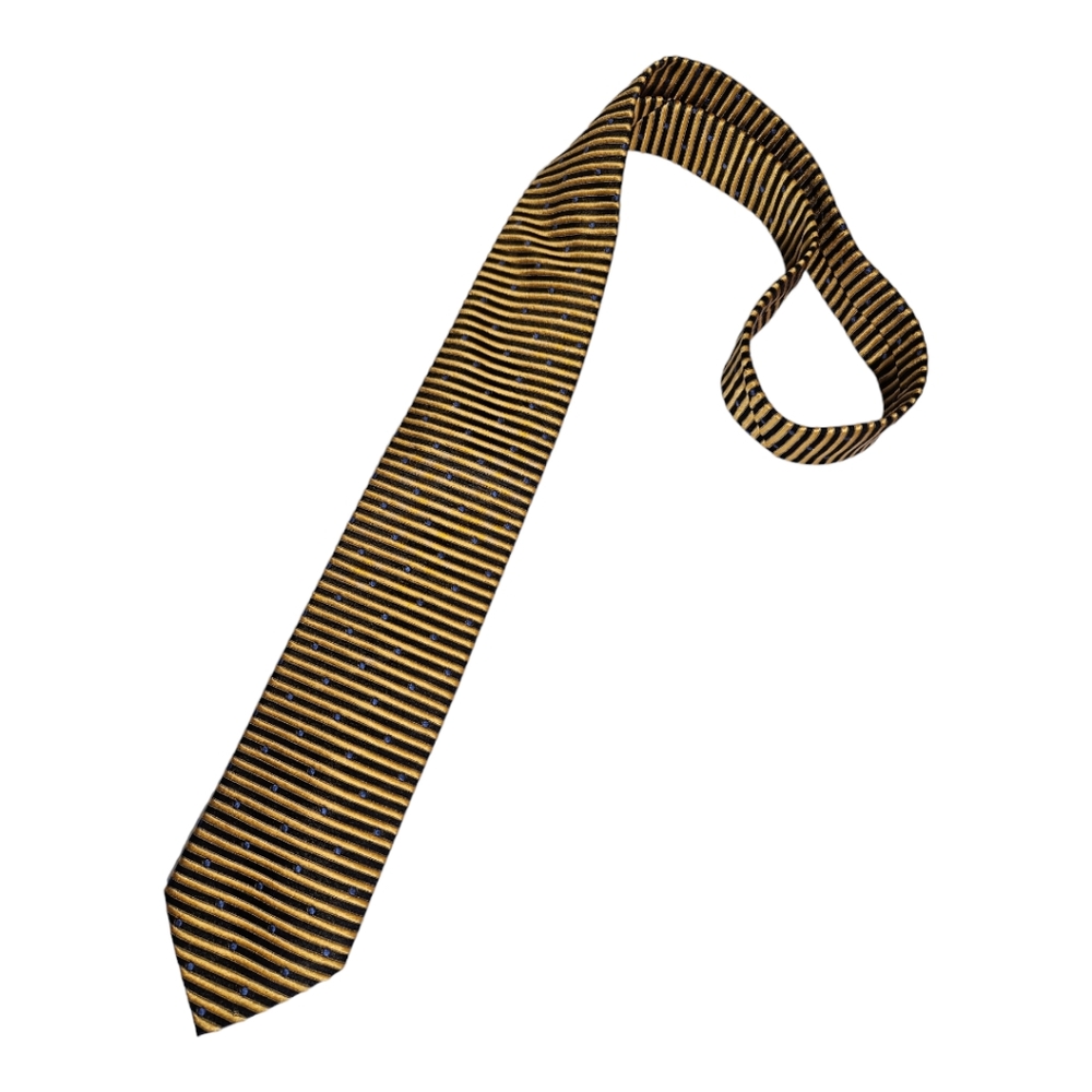 FAÇONNABLE Gold/Black Striped Polka Dot LUXURY Tie HANDMADE ITALY